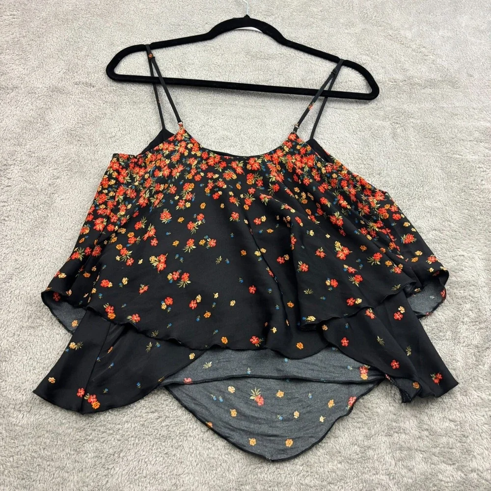 Intimately Free People Let‎ Me Love Satin Cami Womens S Black Floral Whimsigoth